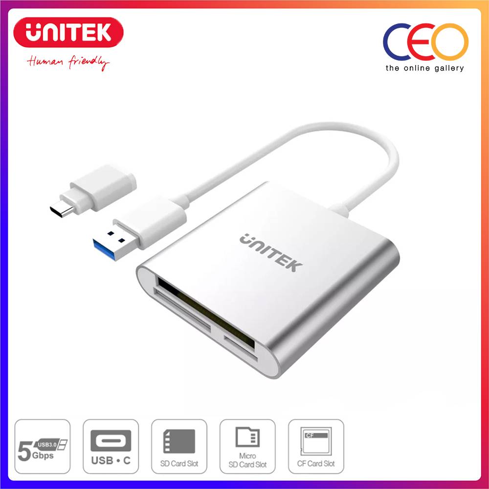 Unitek USB 3.0 3-Port Memory Card Reader SD / Micro SD / CF Card Slot ...