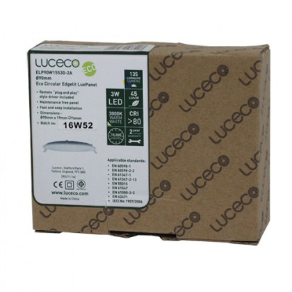 Luceco LED Eco Circular Edgelit LuxPanel Downlight Lampu Siling Benam 90mm Warm White / Cool White 3W 135 Lumens Luceco LED Eco Circular Edgelit LuxPanel Downlight Lampu Siling Benam 90mm Warm White / Cool White 3W 135 Lumens