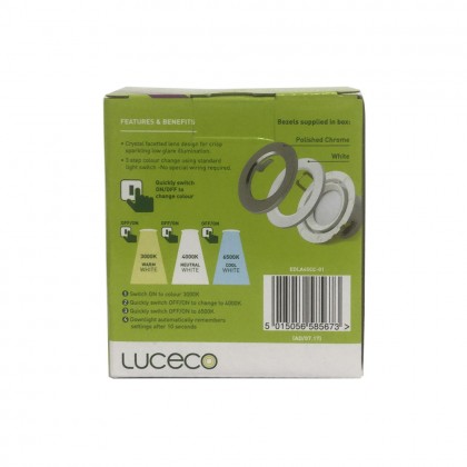 Luceco Integrated LED Colour Change Ceiling Downlight 6W Adjustable 450 Lumen Lampu Siling Benam (EDLA45CC)