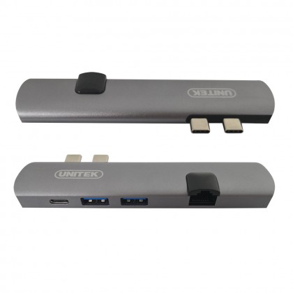 Unitek Dual USB Type-C 40Gbps 5-Port Multifunction Ultra Slim Hub USB3.1 Gen Type A HDMI RJ45 HUB for MacBook Pro D008A