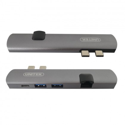 Unitek Dual USB Type-C 40Gbps 5-Port Multifunction Ultra Slim Hub USB3.1 Gen Type A HDMI RJ45 HUB for MacB Pro D008A