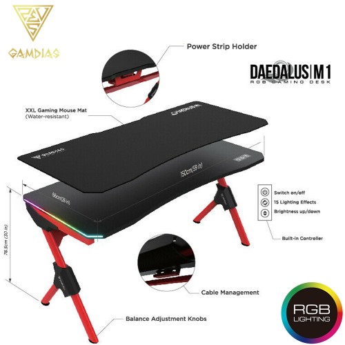 Gamdias Daedalus M1 Rgb Gaming Desk Red Daedalus M1