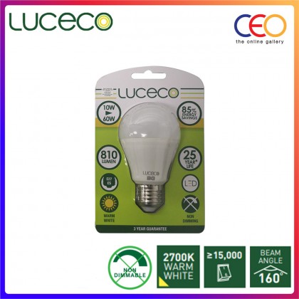 Luceco E27 LED Light Bulb A70 Classic Frosted Lamps Non-Dimmable Warm White With 810 Lumens (LA27W10W81-LE)