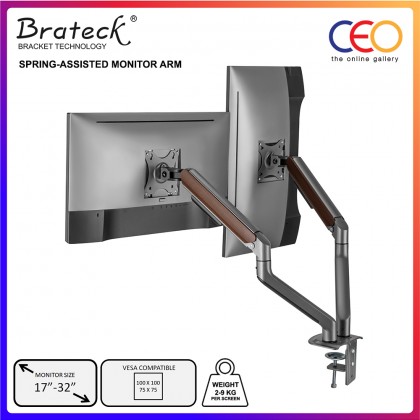 Brateck Dual Monitor Stand Economical Spring-Assisted Monitor Arm Fit 17"-32" Up to 9kg VESA 75x75/100x100 LDT63-C024 Brateck Dual Monitor Stand Economical Spring-Assisted Monitor Arm Fit 17"-32" Up to 9kg VESA 75x75/100x100 LDT63-C024