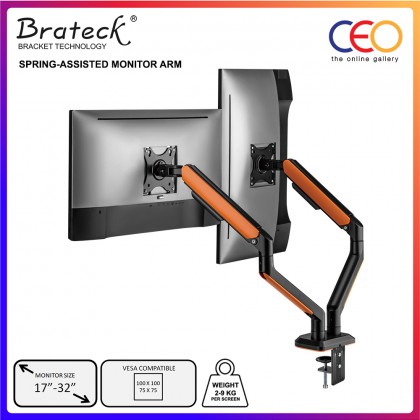 Brateck Dual Monitor Stand Economical Spring-Assisted Monitor Arm Fit 17"-32" Up to 9kg VESA 75x75/100x100 LDT63-C024 Brateck Dual Monitor Stand Economical Spring-Assisted Monitor Arm Fit 17"-32" Up to 9kg VESA 75x75/100x100 LDT63-C024