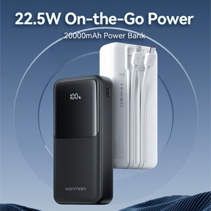 Vention 20000mAh Power Bank 22.5W Super Fast Charging with LED Digital Display Powerbank