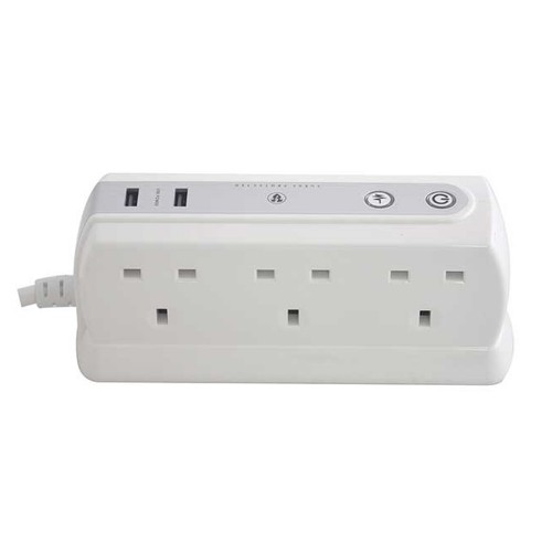 Masterplug 6 Gang 2 USB Surge Protector 2 Meter Extension Leads Glossy
