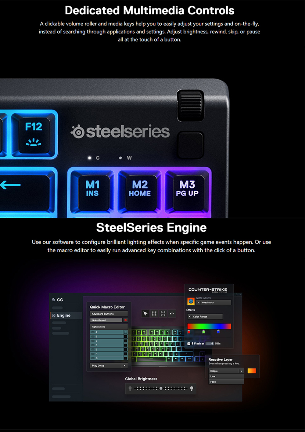 SteelSeries Apex 3 TKL RGB Water Resistant Whisper Quiet Gaming