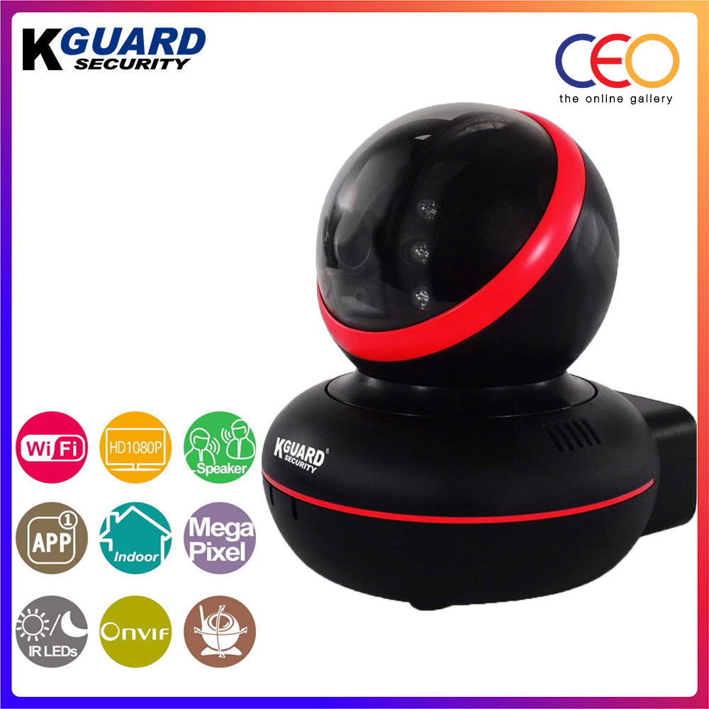KGuard Security 1080P WiFi Pan/Tilt IP Camera with Night Vision Black